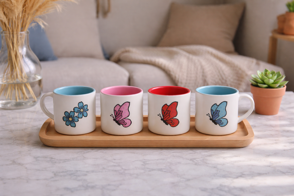 Hand painted Blue Flower Cup /per Piece