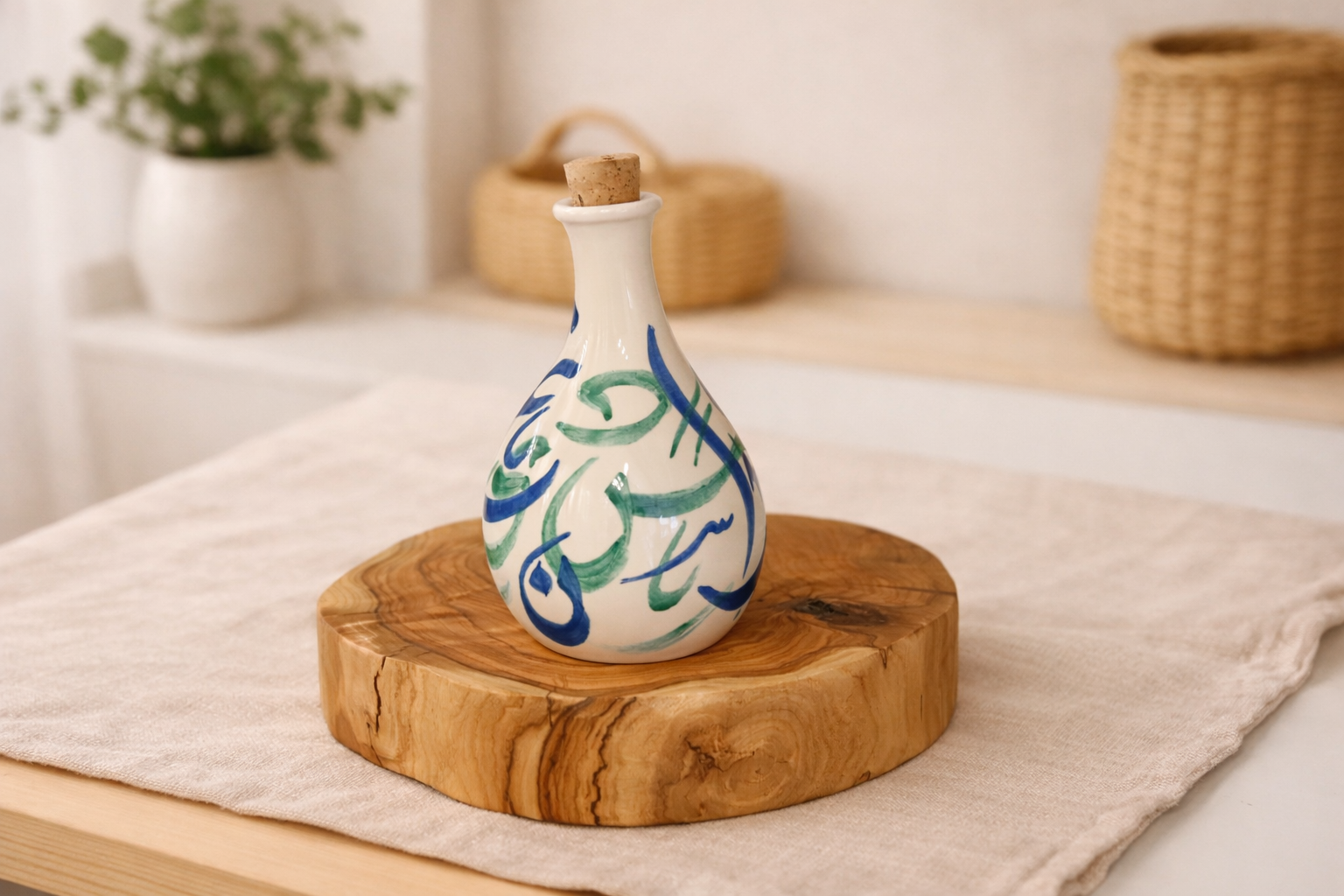Hand-Painted Ceramic Oil Bottle
