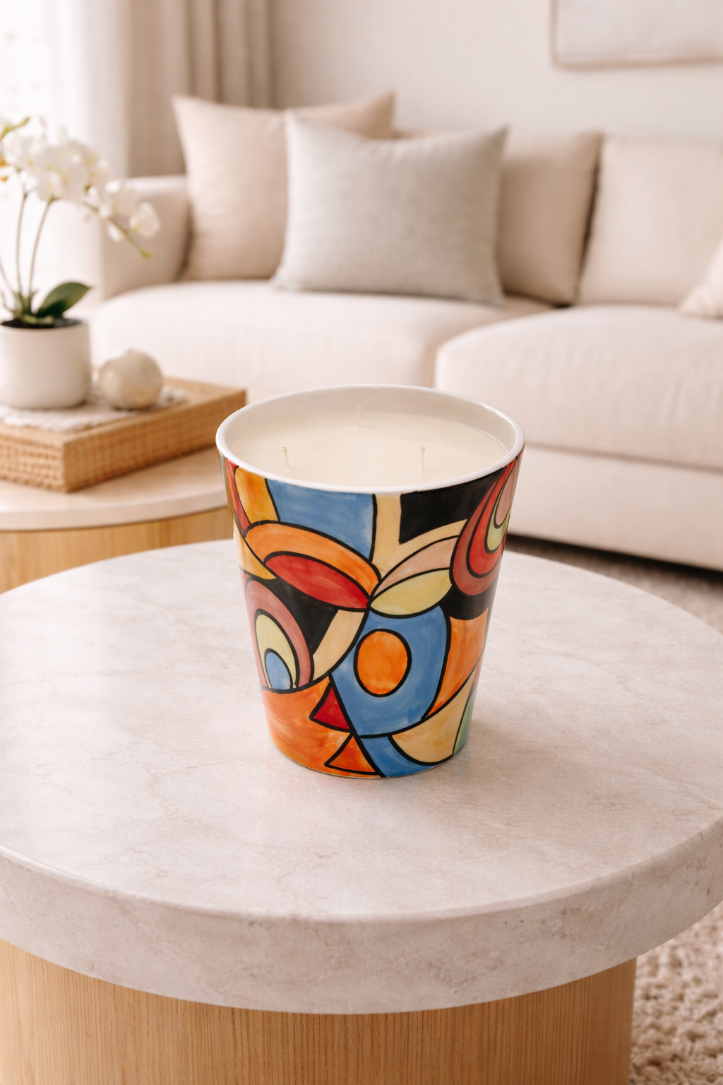 Hand Painted Multi-Color Ceramic Candle