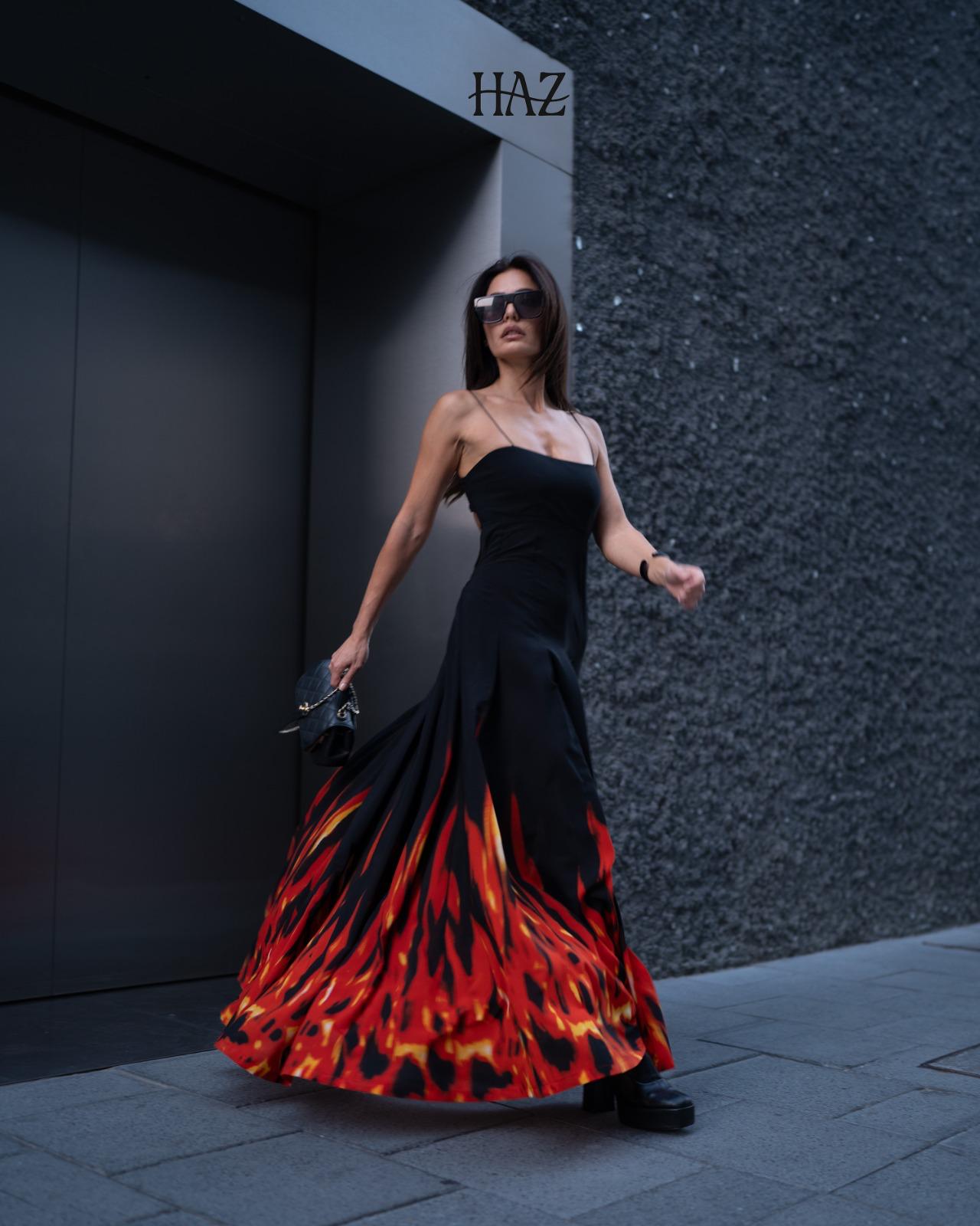 Flame Print Maxi Dress
