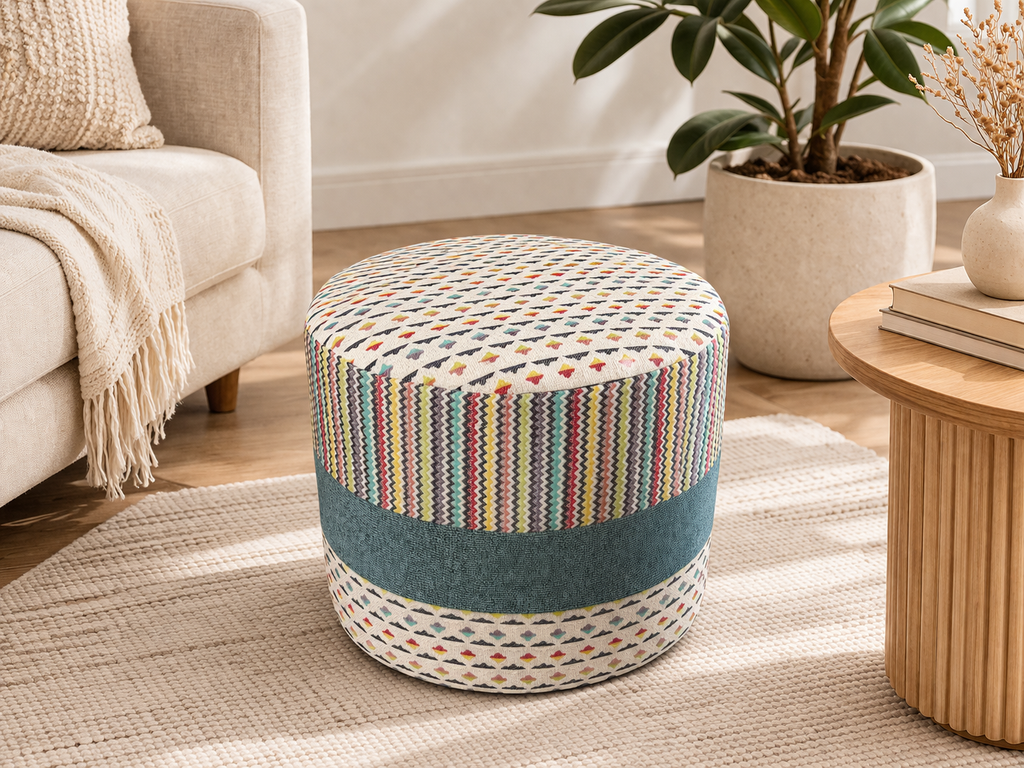Modern Multicolor Fabric Pouf Ottoman