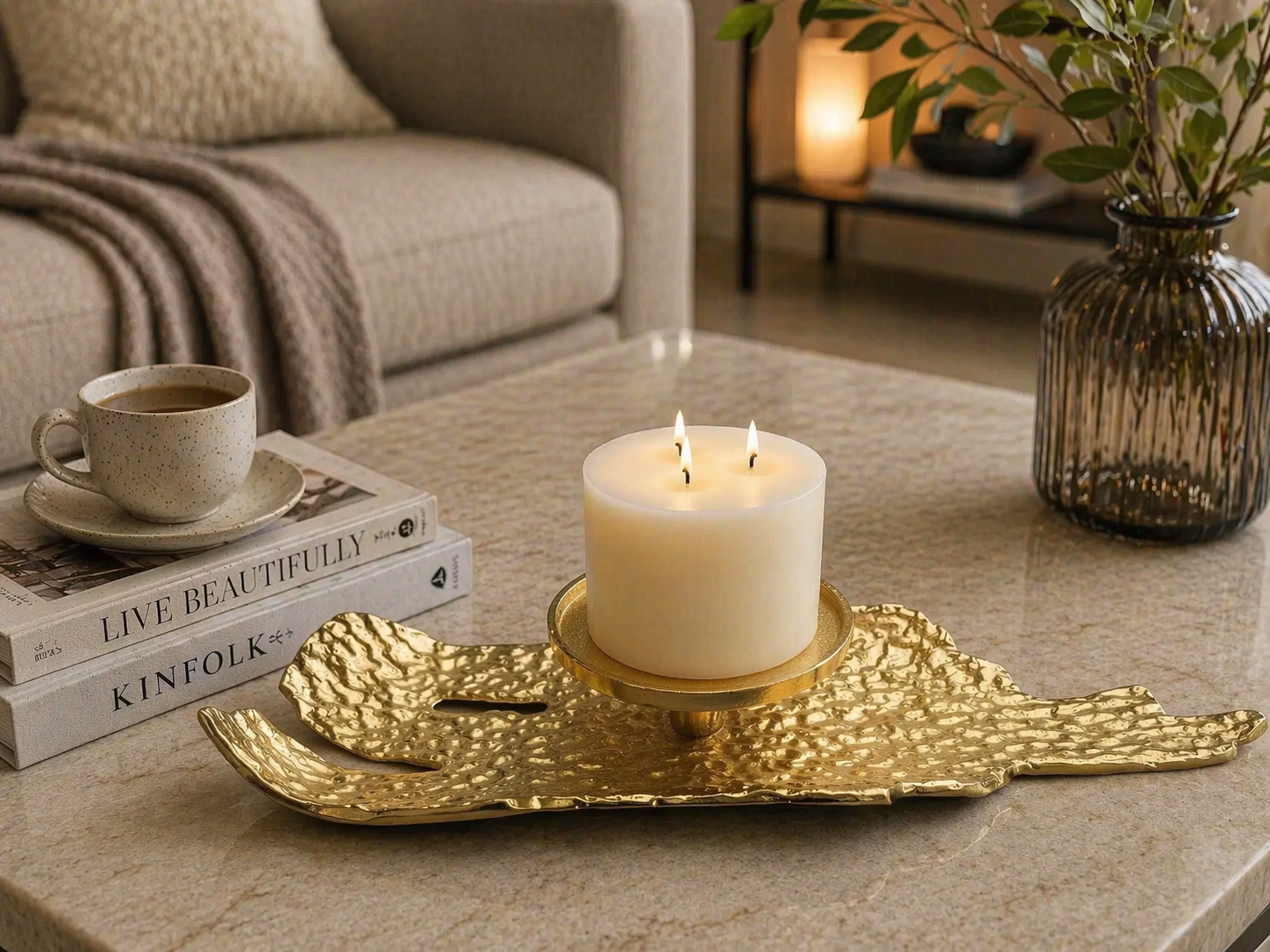 Golden Leaf Candle Holder