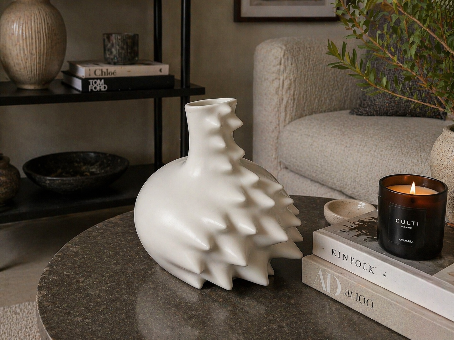 White Spiked Vase M