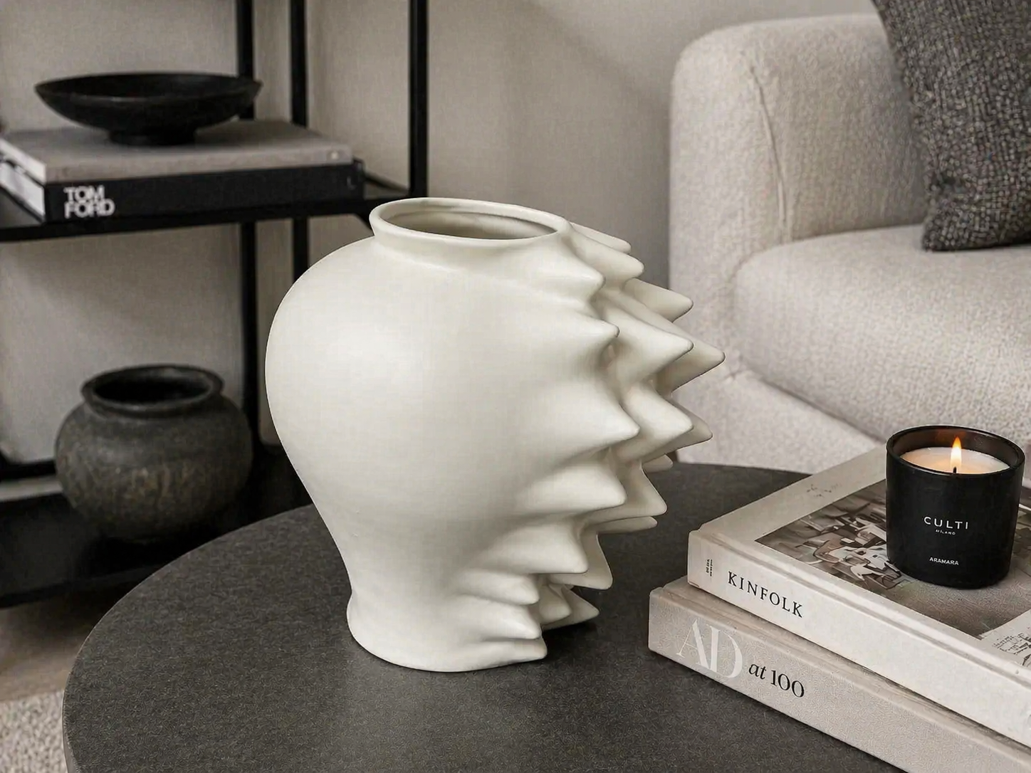 White Spiked Vase L