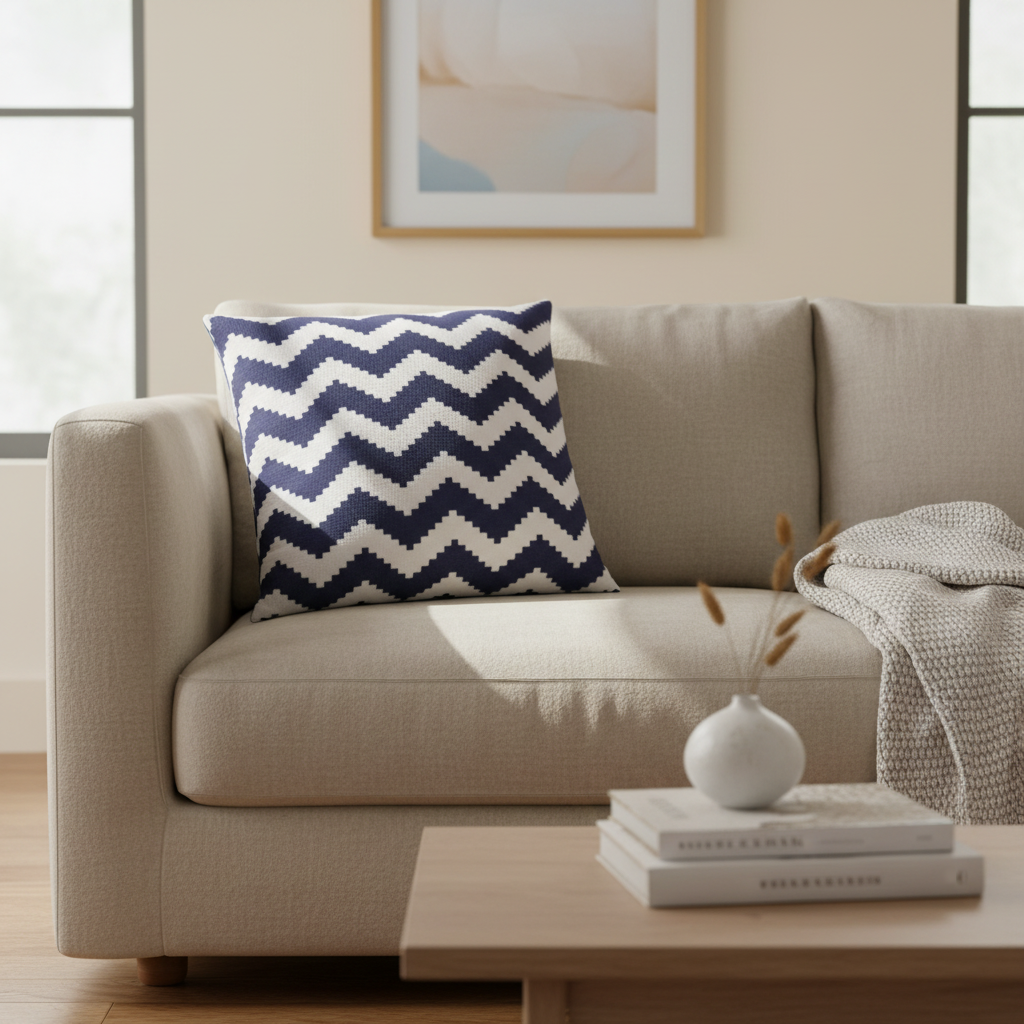 Navy & White Pattern Cushion